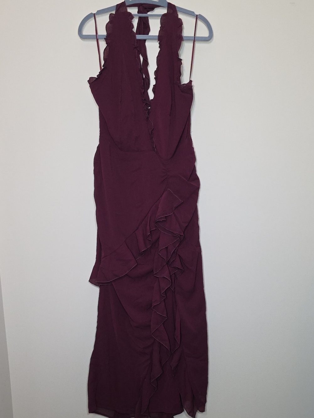 12th Tribe NWT Aria Merlot Halter Ruffle Maxi Dress | Size XL | Open Back - Picture 5 of 10